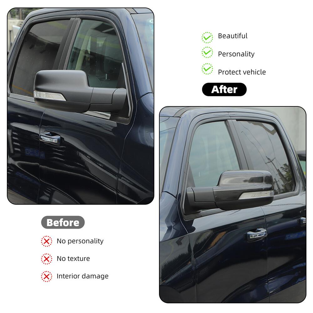 Exterior Rear View Mirror Cover Trim Decor For Dodge Ram 1500 2018+ Carbon Fiber