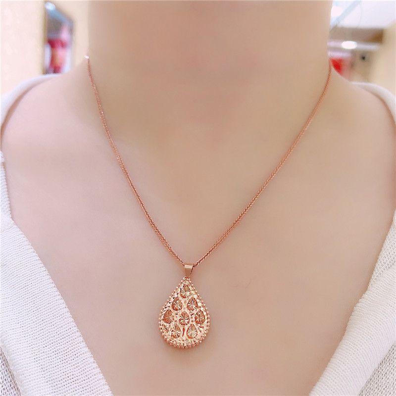 Exquisite Russian 585 Purple Gold Smart Shiny Water Drop Pendant Fashion Temperament Rose Gold Plated Color Gold Necklace