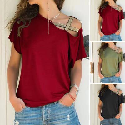 Camiseta de Mujer Cuello Asimétrico Diseño Asimétrico Hombro Descubierto Camiseta Color Puro Corte Holgado Verano Casual Tops Jersey Uso Diario