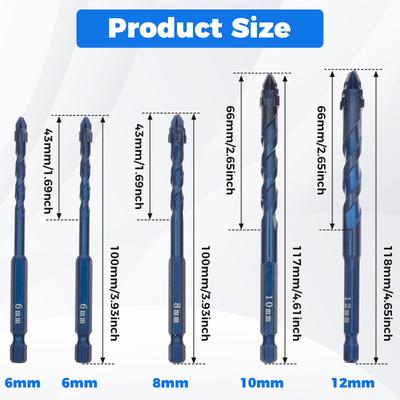 Serrated Masonry Drill Bit Set 6/8/10/12mm High Strength Special Serrated Twist Bits Multi-Purpose Masonry Drill Bit for Tile