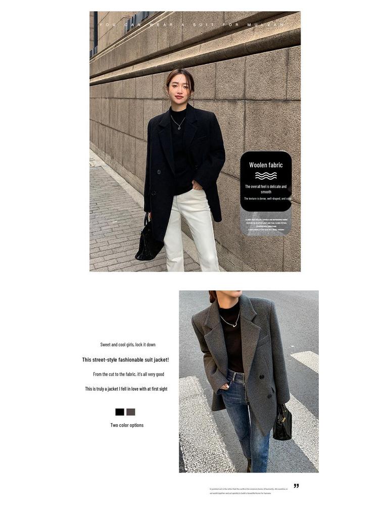 Women's Plus Size Retro British Woolen Suit Jacket - Winter 2026 New Style