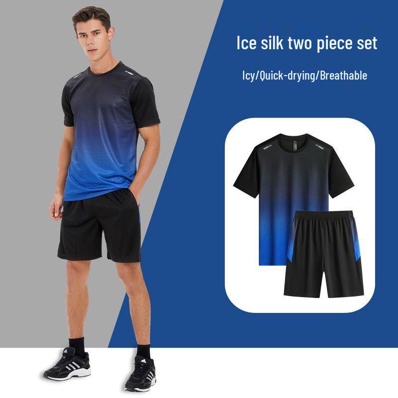 

Мужской быстросохнущий дышащий спортивный костюм - футболка с коротким рукавом и повседневные тренировочные шорты для бега 5XL