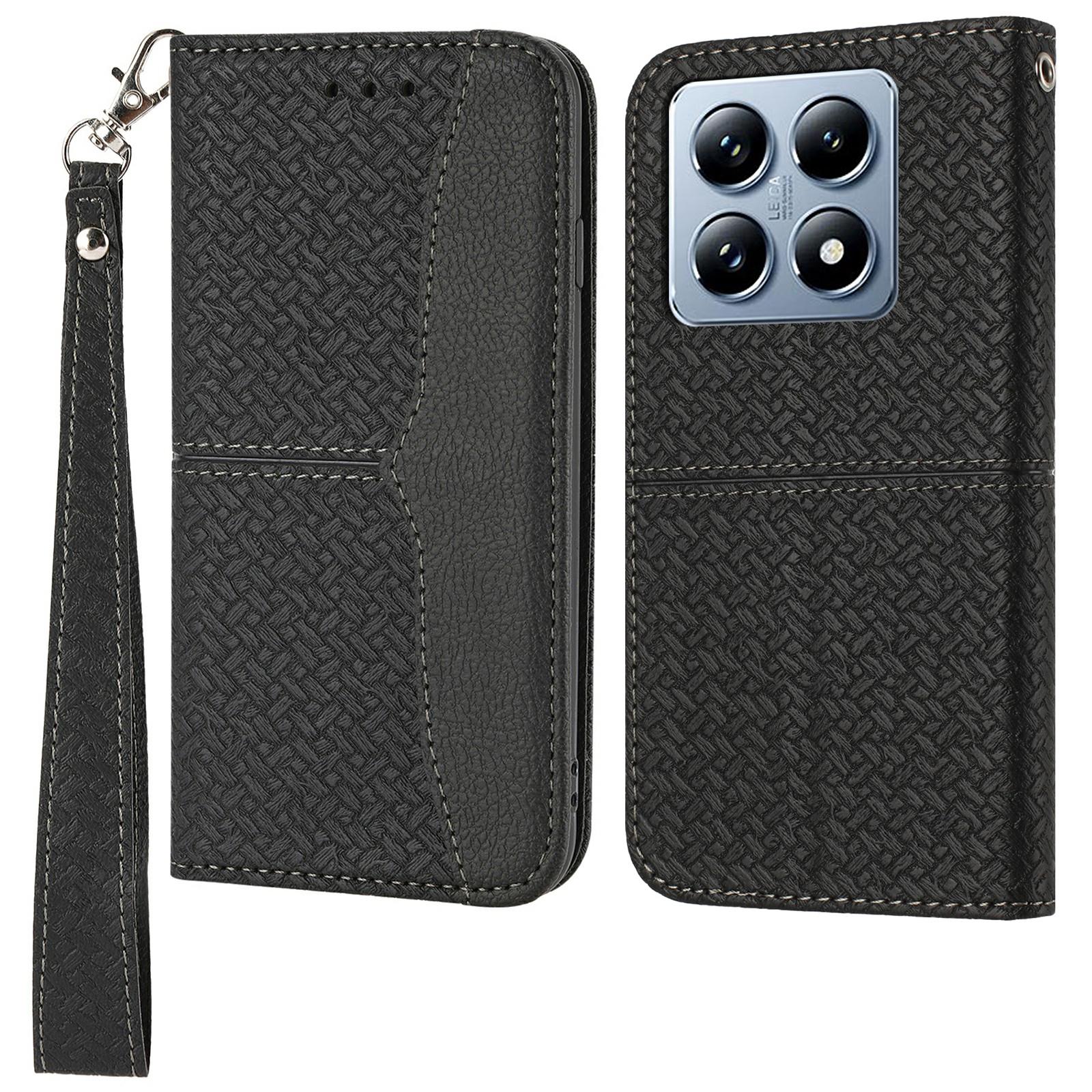 

For Xiaomi 14T Case Woven Texture PU Leather Wallet Phone Cover Black