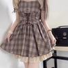 Women's Summer College Style Slimming Dress - Square Neck, High-Waisted, Small Fresh, Sweet Short Skirt