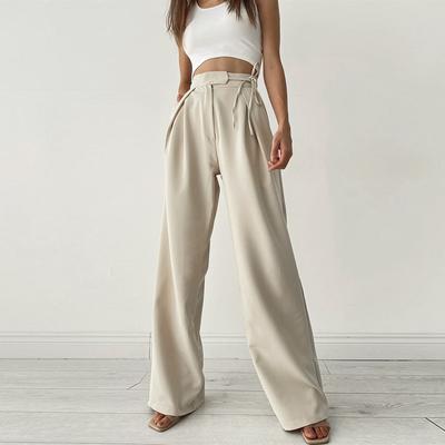 Korean Elegant Chic Wide Leg Pants Women Knitting Casual Drawstring Sport Trousers Work Wear Long Loose Straight Female