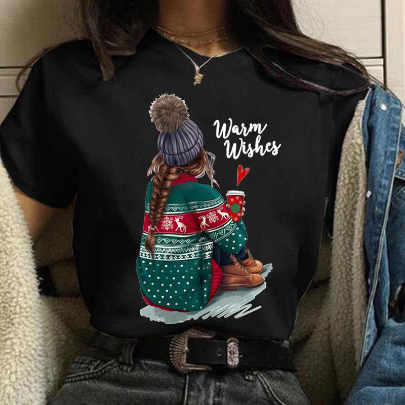 Summer Fashion Coffee Girl Urban Base Shirt Round Neck Pure Cotton Short Sleeved Women's T-Shirts Women’s