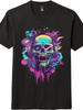 Neon Cyber Skull DJ T-Shirt - Unisex Synthwave Musik Grafik T-Shirt