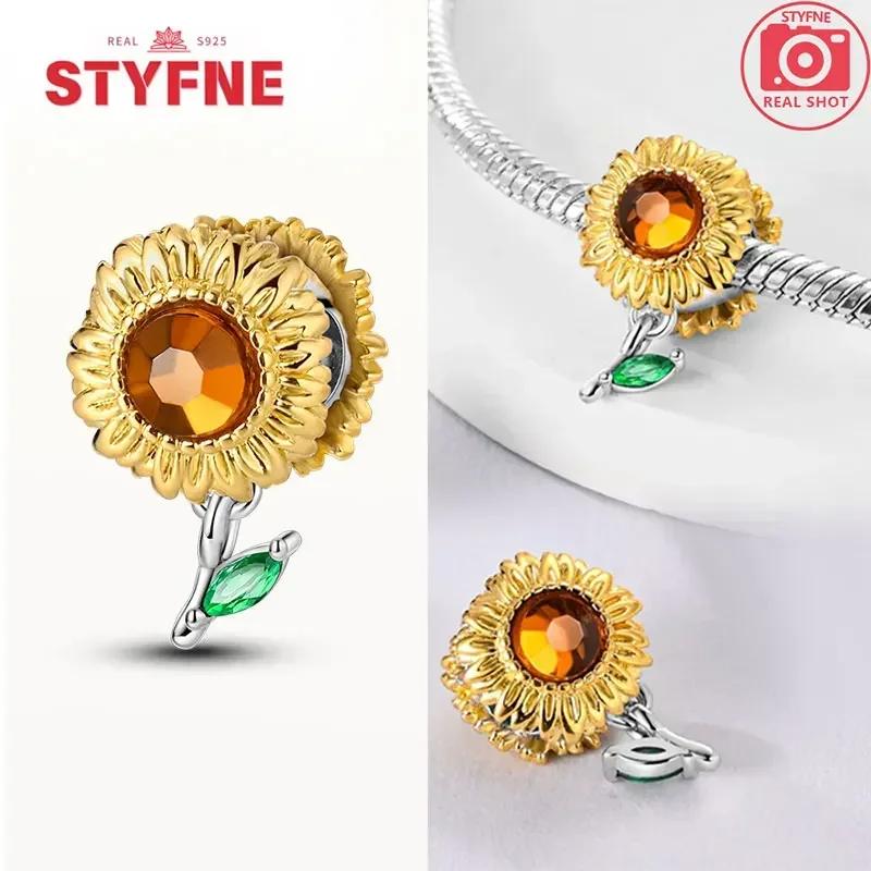 Copperoriginal Starry Sky Sunflower Green Wheat Field Oil Painting Charms Beads For Women Diy Fine Jewelry Gift