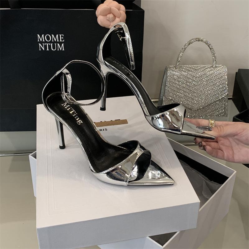Sandals Summer Ankle Strap Thin HeelFeel Summer Sexy Open Toe Outdoor Wear Silver High Heel