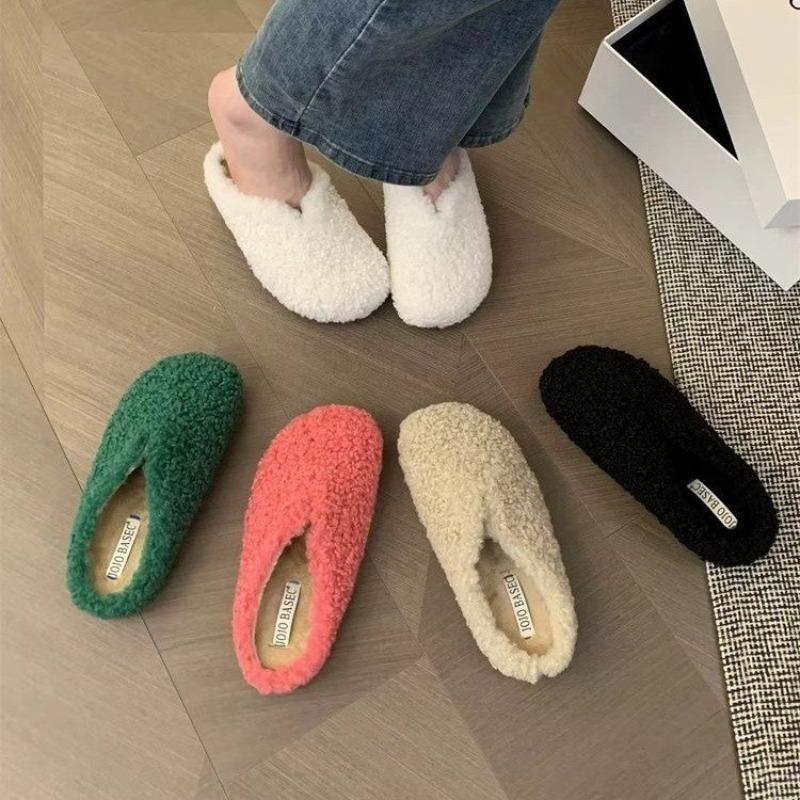 Fashion Platform Wool Baotou Slippers for Women 2025 Autumn and Winter New Riveted Casual Fleece Cotton Slippers