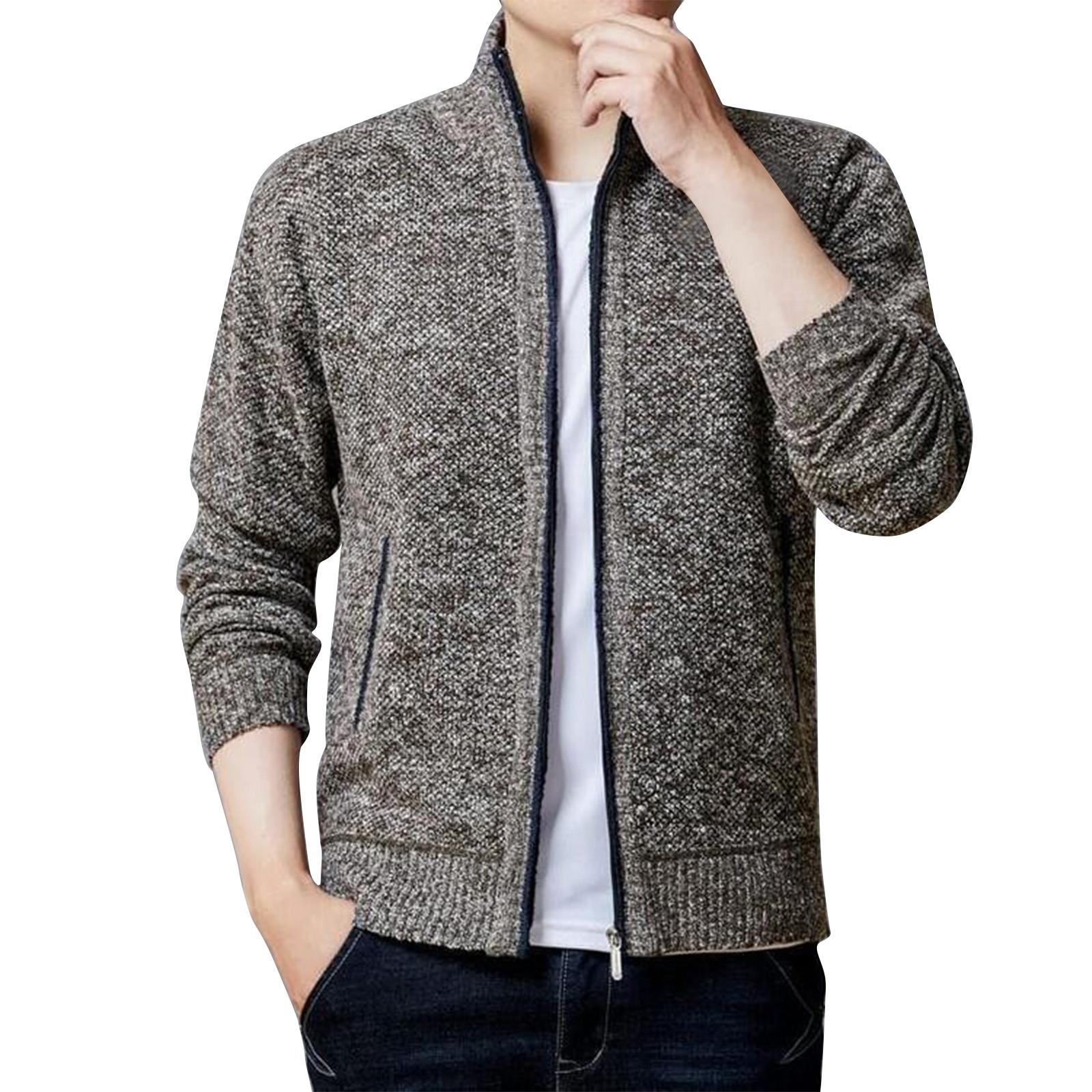 

Мужская вязаная флисовая куртка на молнии, мужская спортивная куртка большого размера в стиле кэжуал XXL кофейный