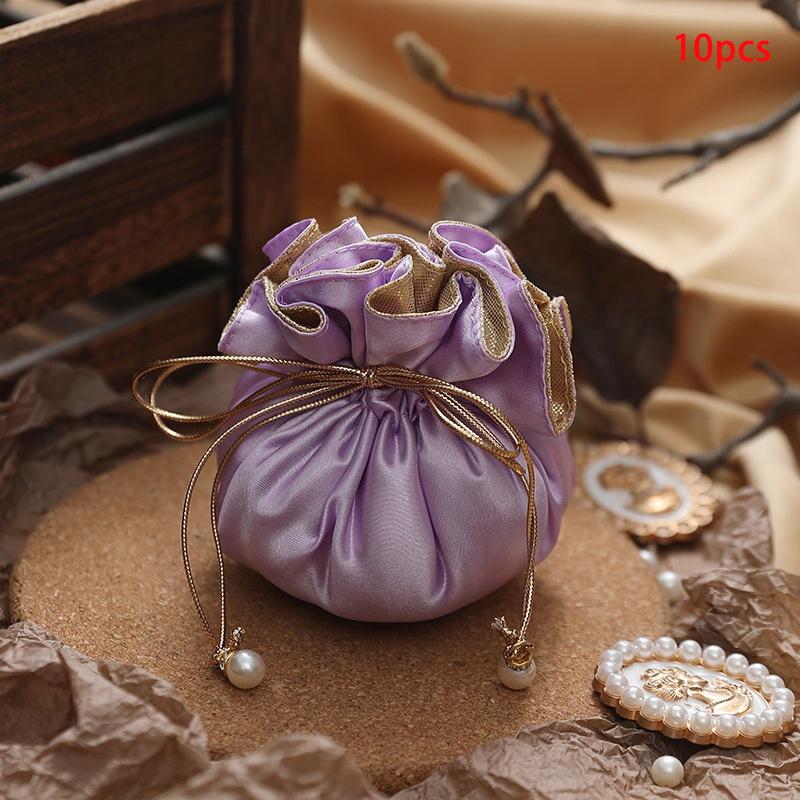 10PCS Luxury Packing Drawstring Velvet Pouch Silk Gift Bag For Jewelry Wedding Candy Boxes With Pearl String Decor Favors Bags
