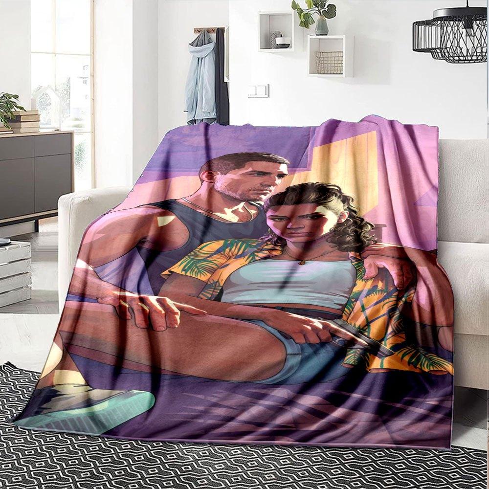 1pc Grand Theft Auto Soft Flannel Blanket with Designer Print A Cozy Blanket for All Seasons, Perfect for the Couch, Bed, Office