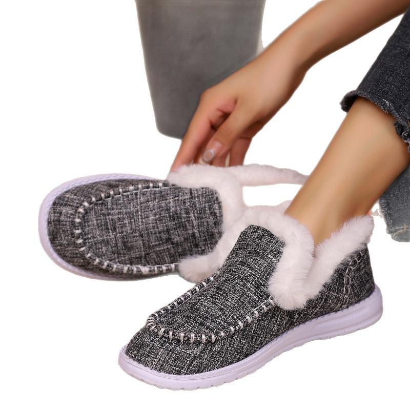 Women's Wide Width Plush Lined Loafers, Winter Slip-On Comfort Flats, Warm Fleece Lined Casual Shoes for Women