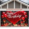 2D Red Black Gold Birthday Backdrop, Rose Heart & Candles Photo Booth Background