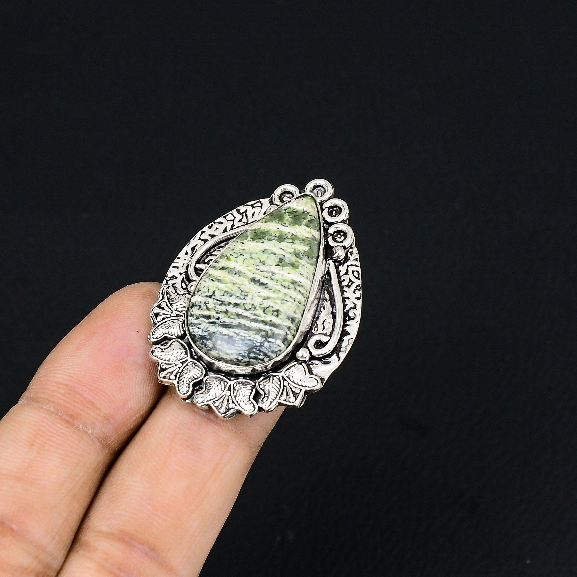 Daughters Day Deal Green Swiss Opal Gemstone Sterling Silver Solitaire Ring US 7 7