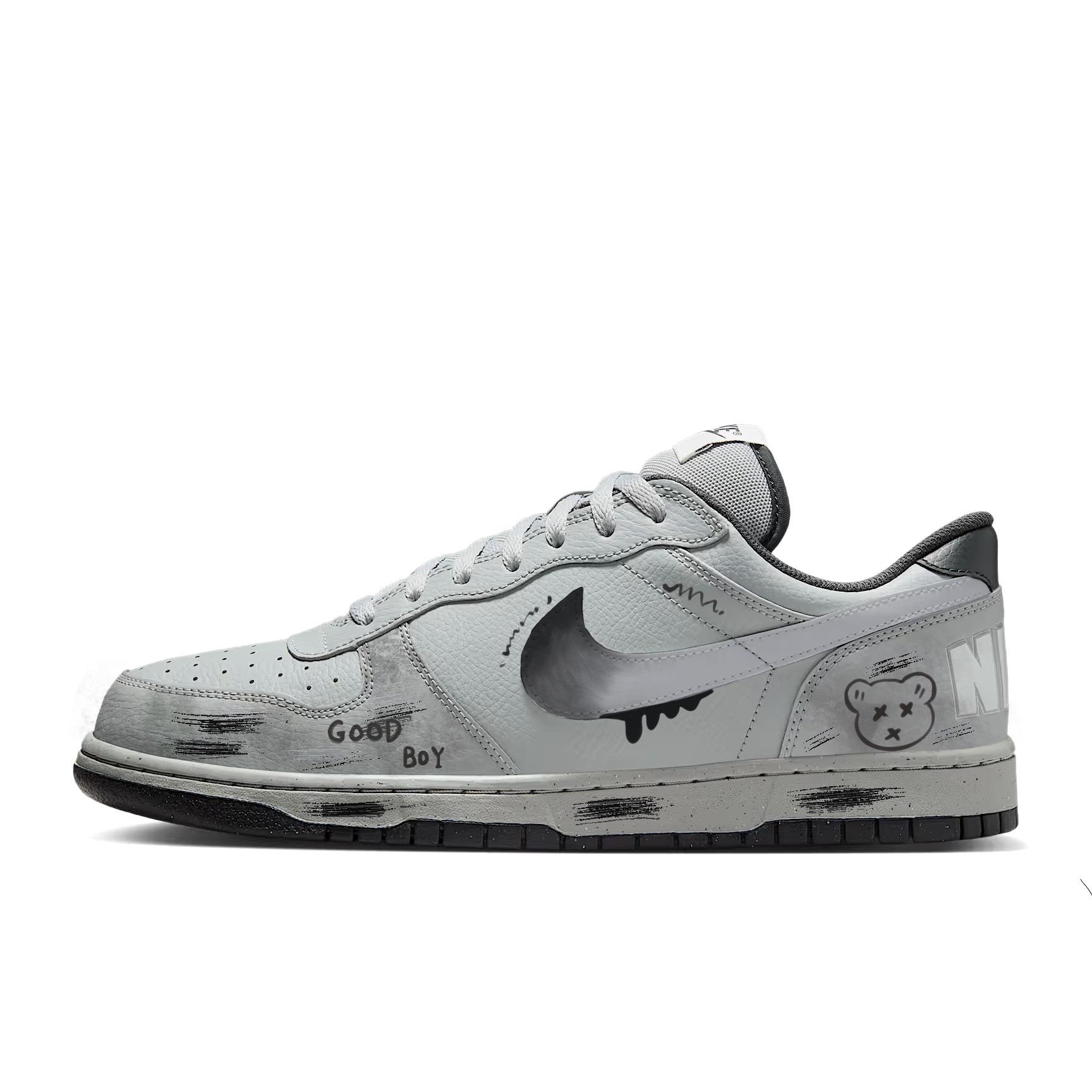 

Nike Big Synthetic Leather Low top Skateboard Shoes Men s Gray Black 355152-017(Team1938-) 39