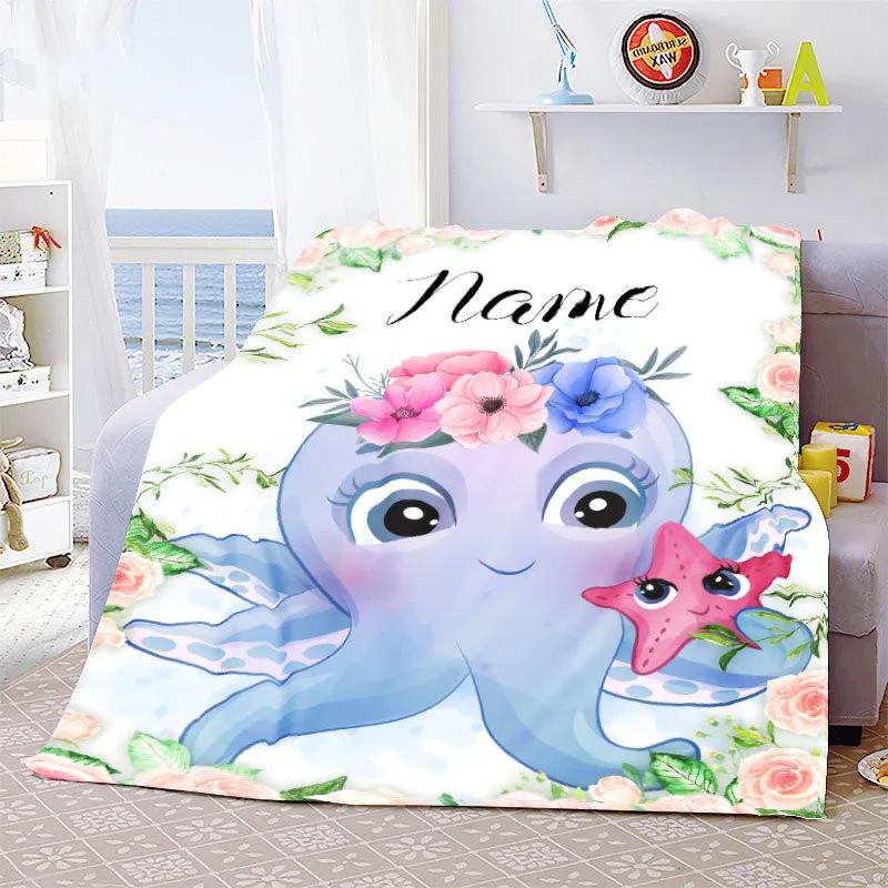 Personalized Name Blanket Cartoon Animal Digital Print Flannel Blanket Fun Gift Blanket