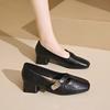 Fashion Women's Chunky Single Shoes Spring New Square Head Shallow Hollow Metal Buckle Soft Sole Non-slip Low-top Shoes