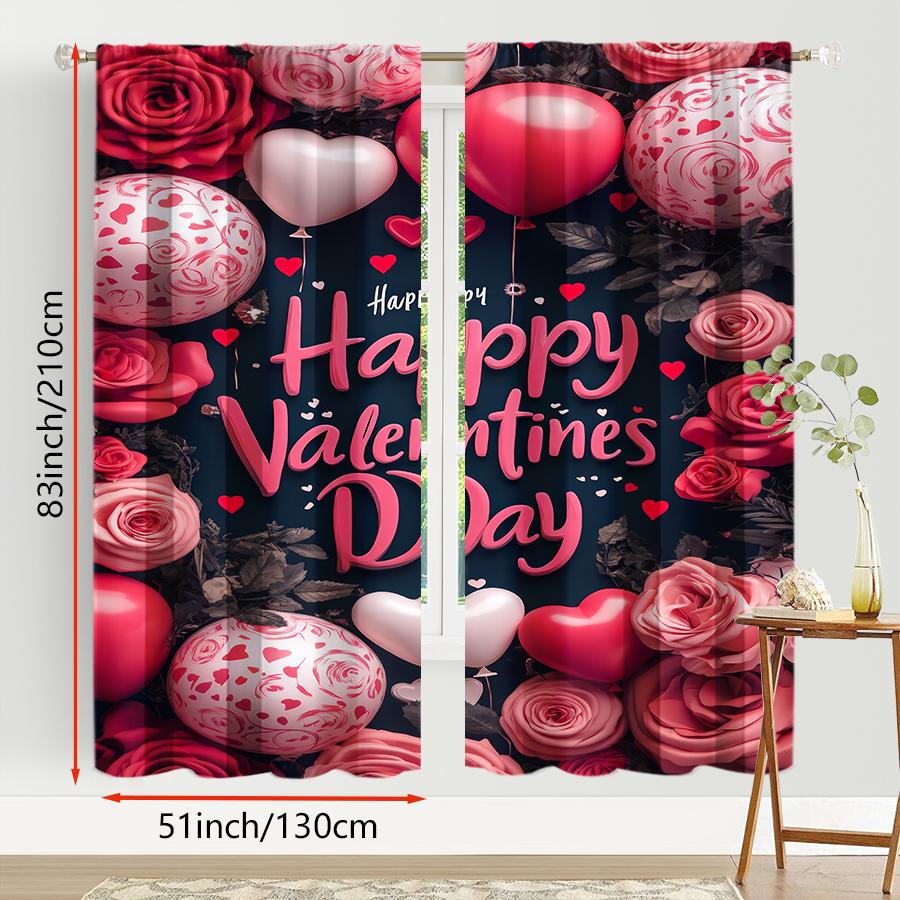 2pcs Valentine's Day Rose Love Curtains   Deep Romance   Living Room and Bedroom   Drawbar Pocket Decoration