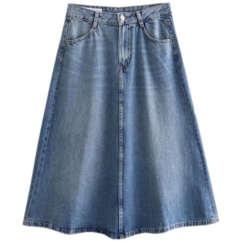 

Fashion Style 2024 Spring/Summer New Arrival Women s Clothing Stylish High Waist Slimming All-Matching Mid-Length Denim Skirt Blue L