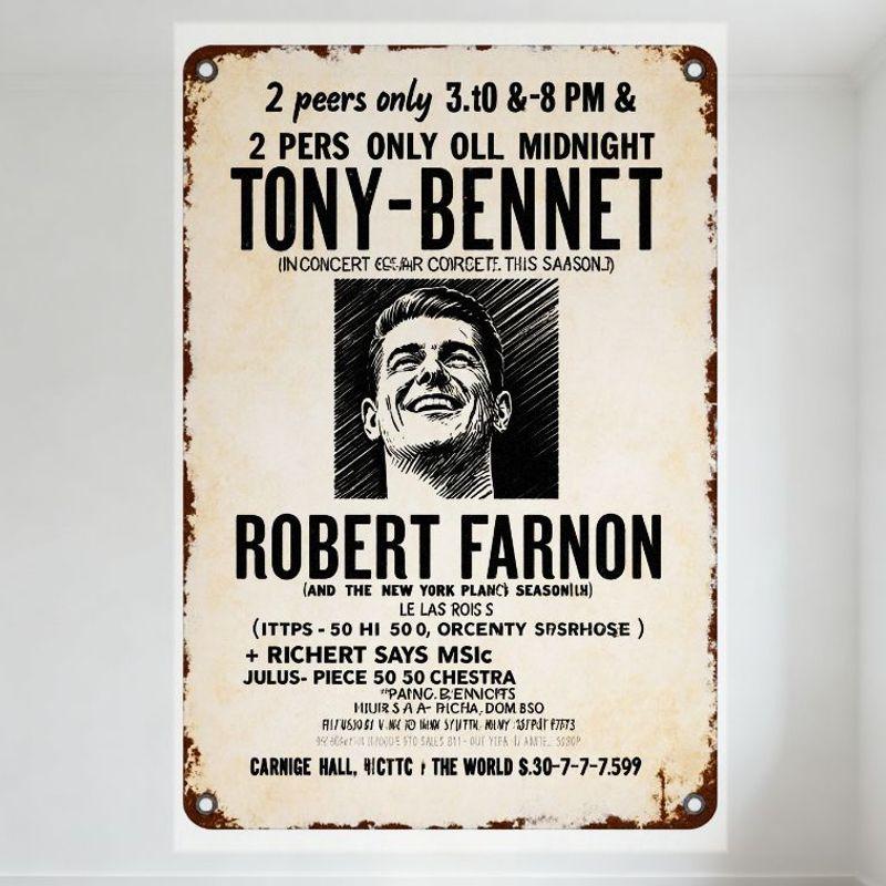 

Vintage Tony Bennet Concert Metal Sign with Rusty Edges, Beige Background & Black-White Illustration - Wall Decor for Bar Cafe H 20x30cm（7.8x11.8inch）