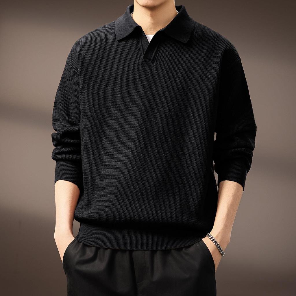 Luxury British Retro Seagull Collar Polo Men's Autumn/Winter Knit Sweater