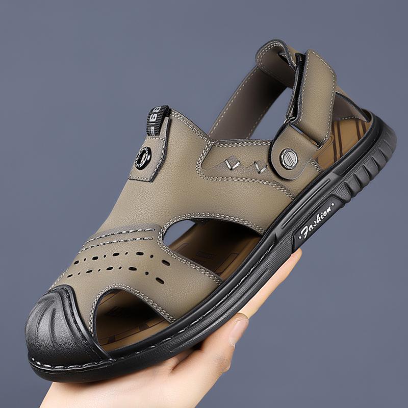 Fashion Summer Men Leather Casual Sandals Outdoor Flat Walking Sandals Men Beach Sandal Comfort Fashion Men Non-slip Breathable Sneakers