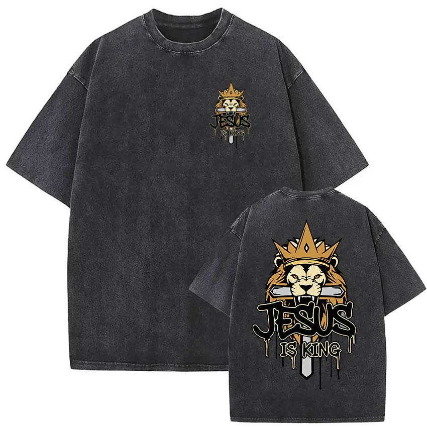 Vintage Washed Faith in God Christian Bible Verse Print T Shirts Men Womens Clothing Aesthetic Fashion Oversized Cotton Tshirt