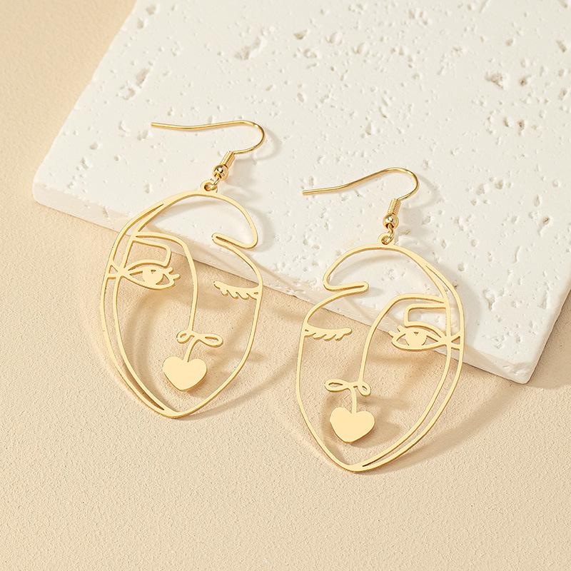Niche Abstract Hollow Face Earrings - European/American Street Style