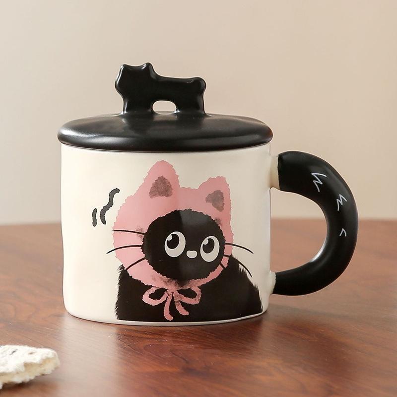 Cat Mug Retro Design Ceramic Water Cup With Lid Gift Box With Souvenir, High-End Cup Cartoon Girl
