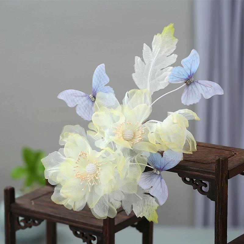 Handmade Juan Yarn Hot Flower Hairpin Peony Peony Hanbok Back Pressure Headdress Tang Style Flower Gradient Green Ancient Style Hanbok Headwear