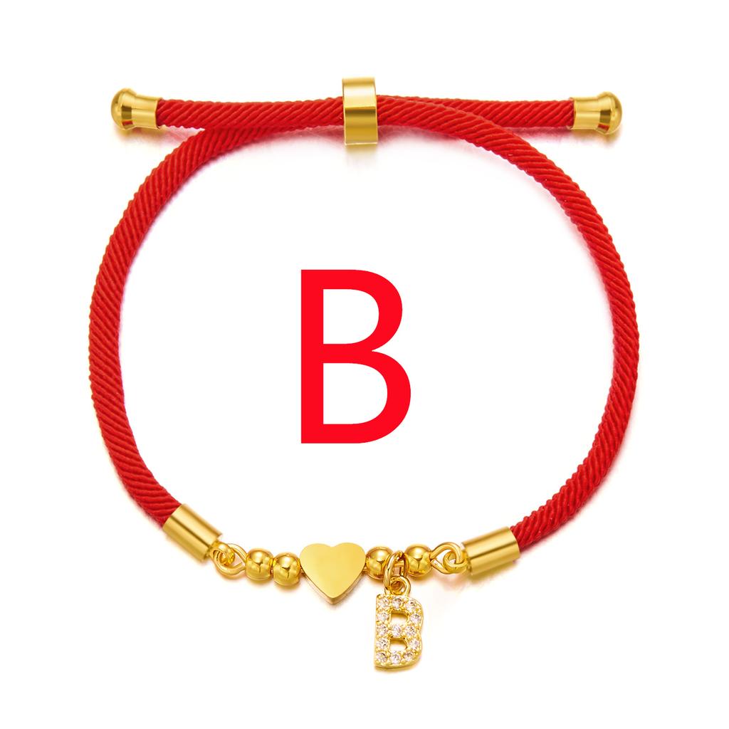 Brățară inițială din oțel inoxidabil 26 litere pentru femei alfabet AZ inimă reglabilă frânghie roșie împletită brățară bijuterii cadou