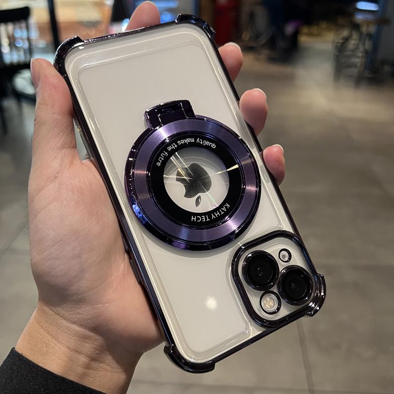Applicable To IPhone16 Mobile Phone Case Airbag Anti-fall Magnetic Suction Bracket 15Promax Apple 14 Protective Case 13 Electroplating