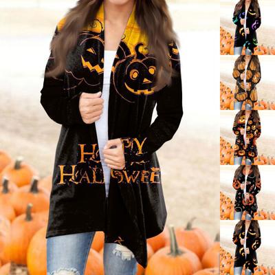 Women's Fashion Casual Halloween Print Medium Length Long Sleeves Cardigan Tops Coat