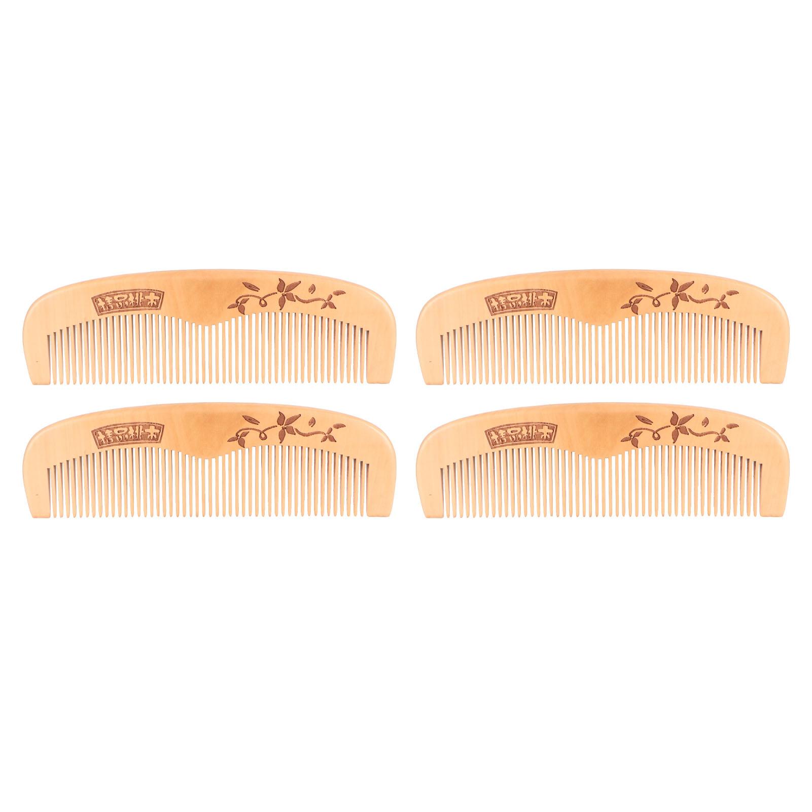 

4 шт. расческа для волос из персикового дерева с резным узором портативный антистатический массажер для волос и кожи головы 17 см