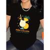 Women Pineapple Cocktail Print Tropical Beach Summer Casual Tee