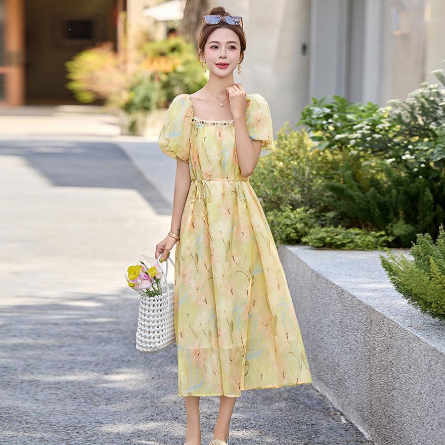 Dress women's summer new sweet age-reducing bubble sleeve fashion floral skirt