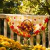 Semicircular Autumn Party Supplies Fall Bunting Fan Flag for Outside, 1.5 X 3ft Turkey Pumpkin Maple Eucalyptus Leaf Holiday Pattern Hanging