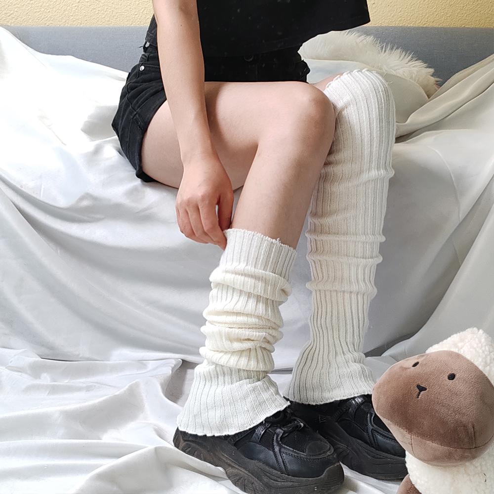Y2K Winter Leg Warmers Women Girls Japanese Solid Color Wool Knitted Long Socks Fashion Soft Comfortable Warm Cotton Stockings