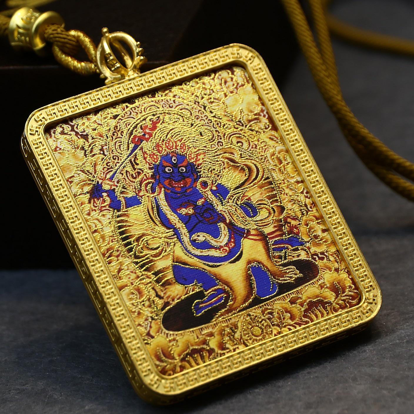 Тибетский позолоченный кулон Тханка Гау-бокс с Восьмью Защитниками Card Core + Box