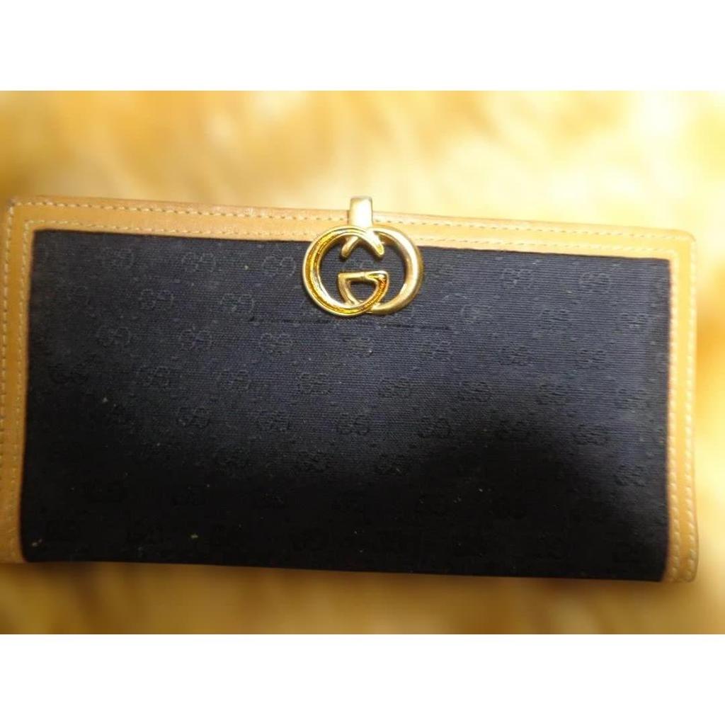 Used GUCCI GG pattern long wallet navy/beige