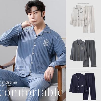 L-4XL Autumn Winter Luxury Pyjamas Knited Cotton Men's Pajamas Set Long Sets Sleepwear Pyjamas Nightsuits Pijamas Plus Size Homewear