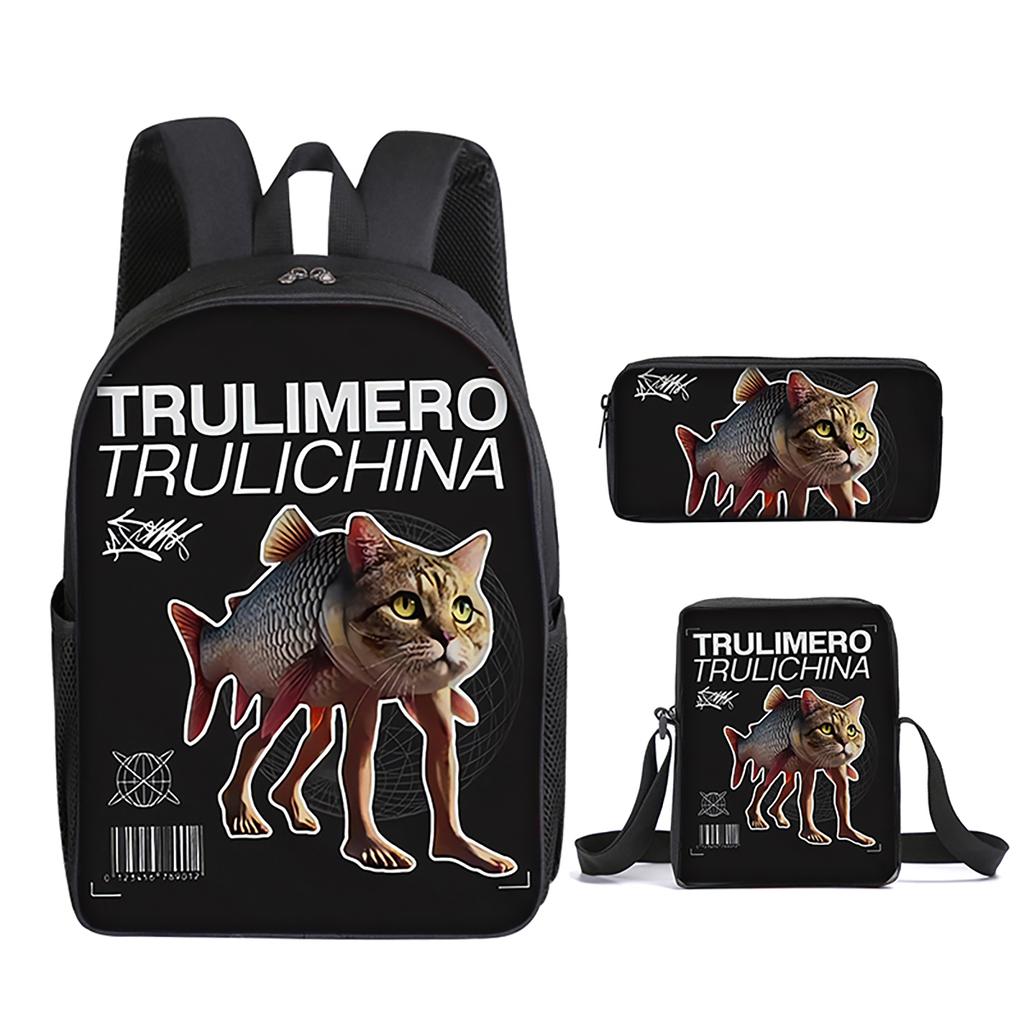 Italian Brainrot 3Pcs/Set Backpack With Messenger Bags ,Pencil Bags For Boy/Girls Best Gift 2D Flat Cartoon Student School Bags