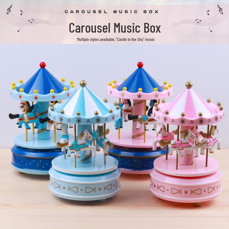 Wind-up Carousel Music Box Cake Decoration - Valentine's Day Gift & Living Room Ornament