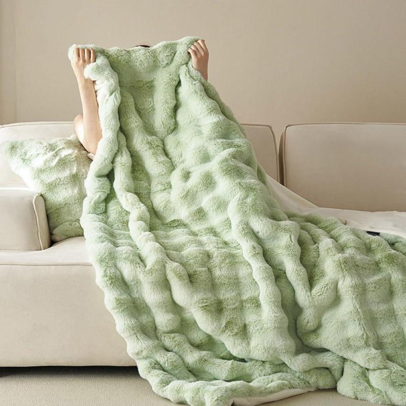 Bubble Plüsch Doppelseitige Decke - Superweicher Dicker Fleece Überwurf für Studentenwohnheim Büro Nickerchen Sofabezug Bett & Wohnzimmer Wärme