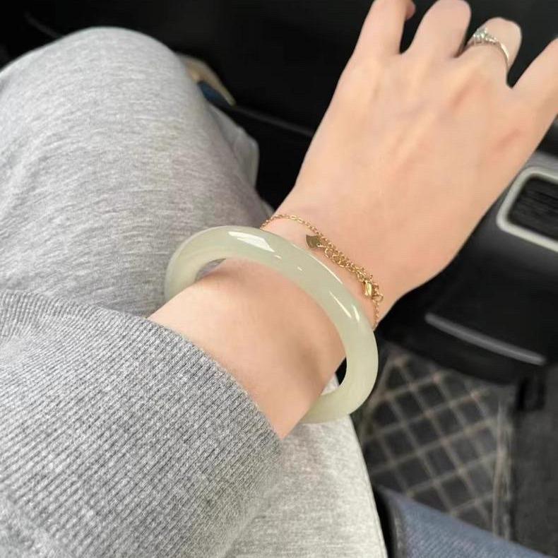 12mm White Moonlight Round Bar Thick Bracelet - New Chinese Style Cheongsam Accessory, Noble Concubine National Style.