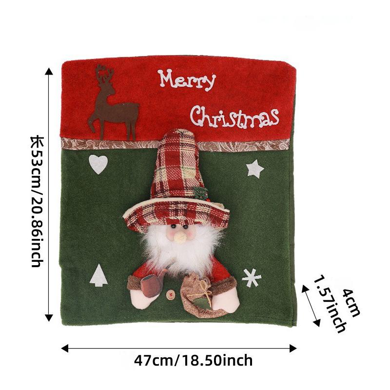 Christmas Chair Cover Home Xmas New Year Decoration Supplies Chair Seat Cover 3D Santa Claus Snowman Elk Chair Back Cover