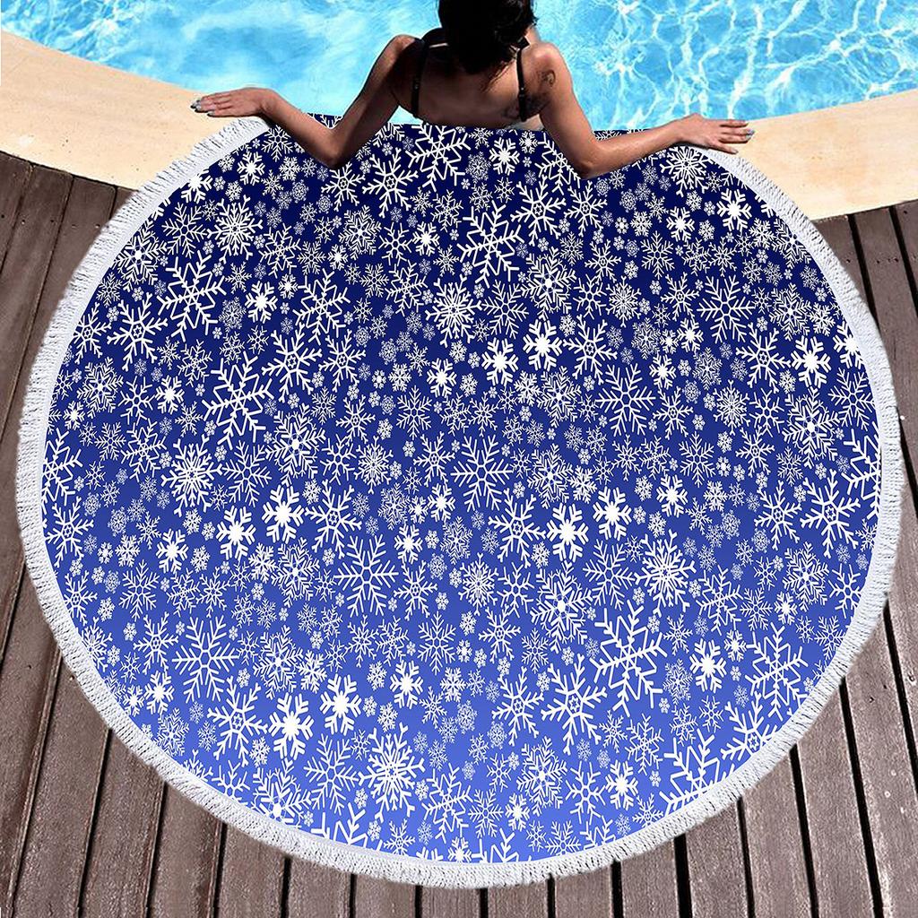 Winter Snowflake Round Beach Towel,Natural Theme White Snowflake Beach Blanket,Quick Dry Towel For Pool Travel Yoga Picnic Sport