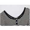 Women S Long Sleeve Striped T Shirt High Waist Short Style With Shell Buttons